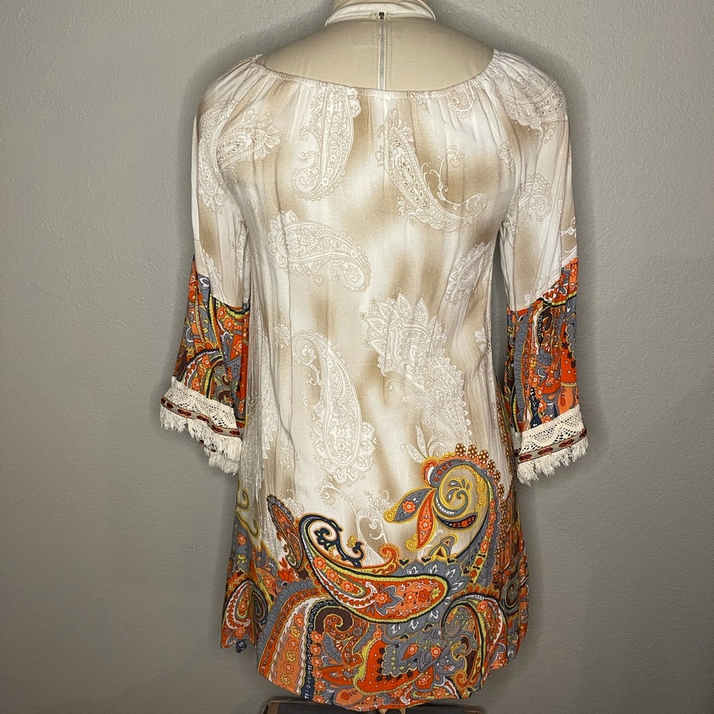 A line Dress with Fringed Bell Sleeves